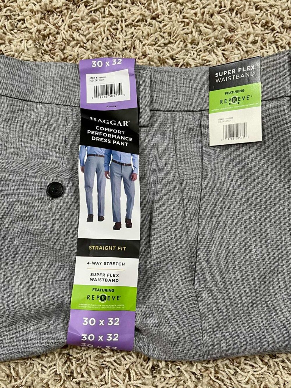 Haggar Men’s Non-Iron Straight Fit Performance Dress Pants Light Gray Size 30x32
